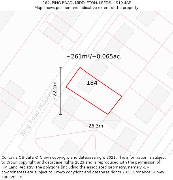 184, RING ROAD, MIDDLETON, LEEDS, LS10 4AE: Plot and title map