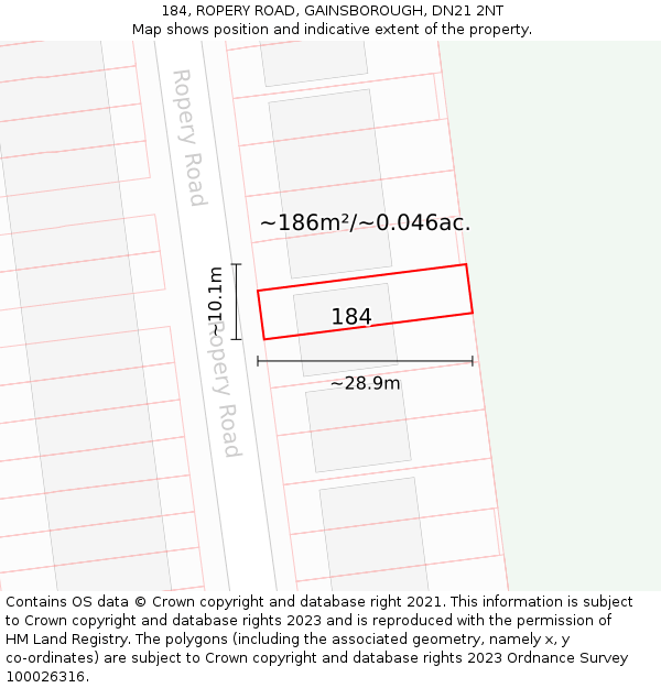 184, ROPERY ROAD, GAINSBOROUGH, DN21 2NT: Plot and title map
