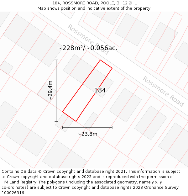 184, ROSSMORE ROAD, POOLE, BH12 2HL: Plot and title map