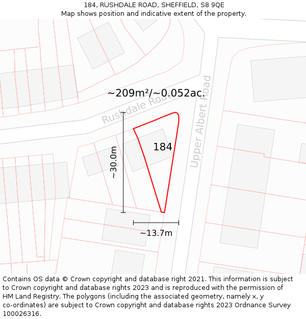 184, RUSHDALE ROAD, SHEFFIELD, S8 9QE: Plot and title map