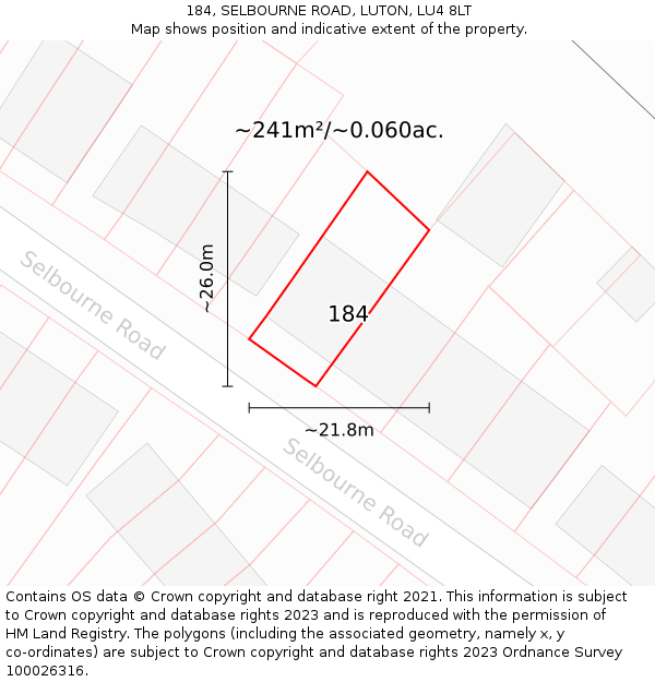 184, SELBOURNE ROAD, LUTON, LU4 8LT: Plot and title map
