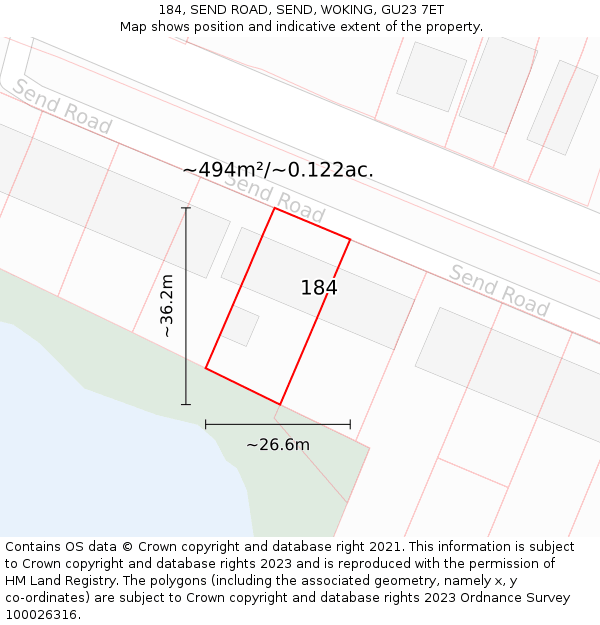 184, SEND ROAD, SEND, WOKING, GU23 7ET: Plot and title map