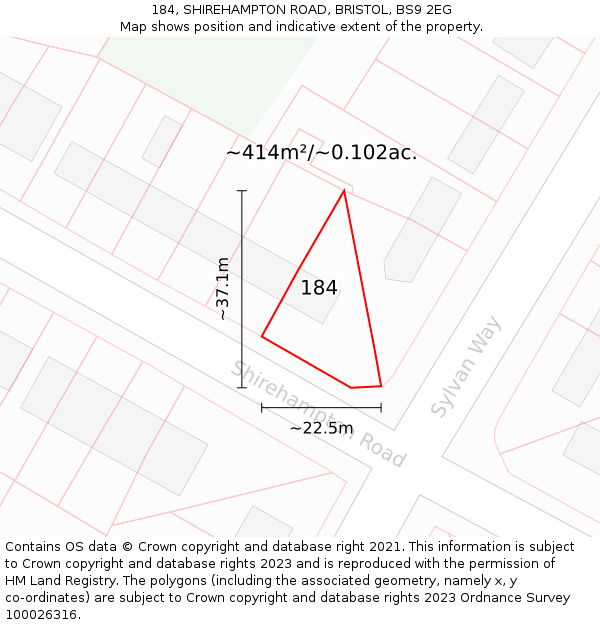 184, SHIREHAMPTON ROAD, BRISTOL, BS9 2EG: Plot and title map