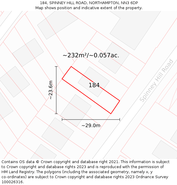 184, SPINNEY HILL ROAD, NORTHAMPTON, NN3 6DP: Plot and title map