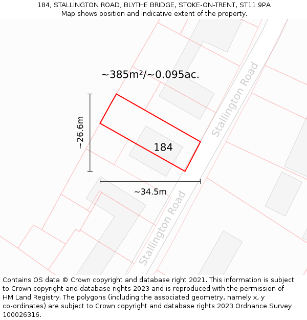 184, STALLINGTON ROAD, BLYTHE BRIDGE, STOKE-ON-TRENT, ST11 9PA: Plot and title map