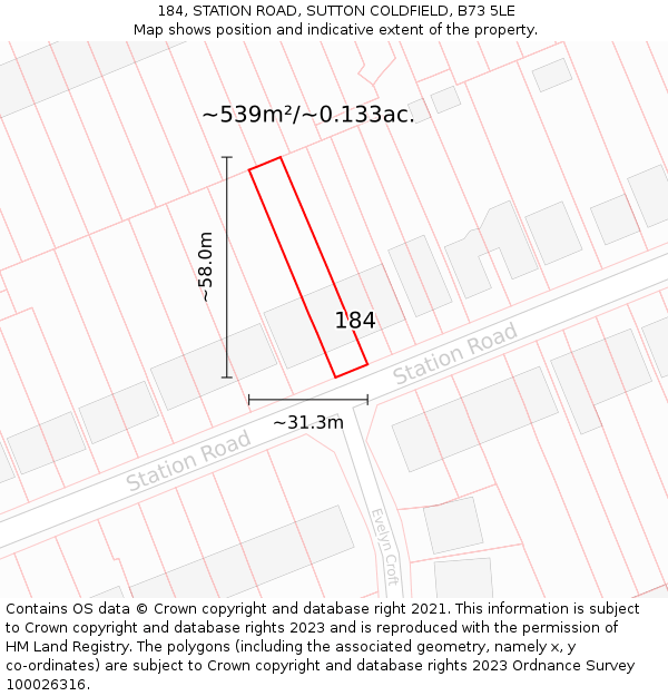 184, STATION ROAD, SUTTON COLDFIELD, B73 5LE: Plot and title map