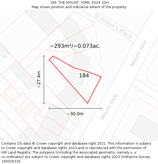 184, THE MOUNT, YORK, YO24 1DH: Plot and title map