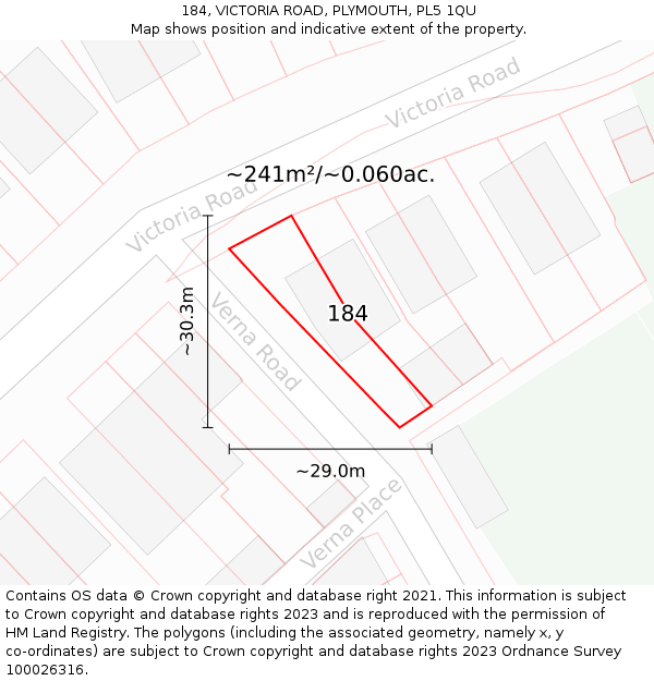 184, VICTORIA ROAD, PLYMOUTH, PL5 1QU: Plot and title map