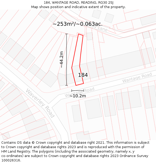 184, WANTAGE ROAD, READING, RG30 2SJ: Plot and title map