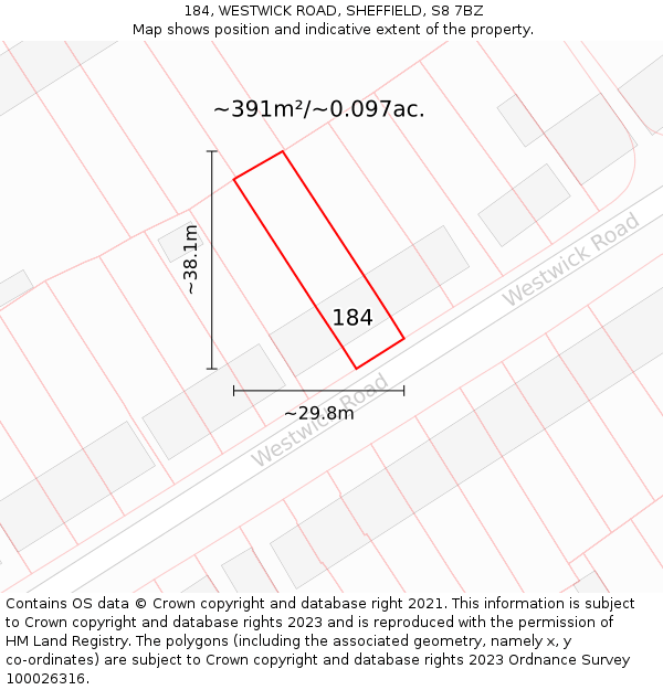 184, WESTWICK ROAD, SHEFFIELD, S8 7BZ: Plot and title map