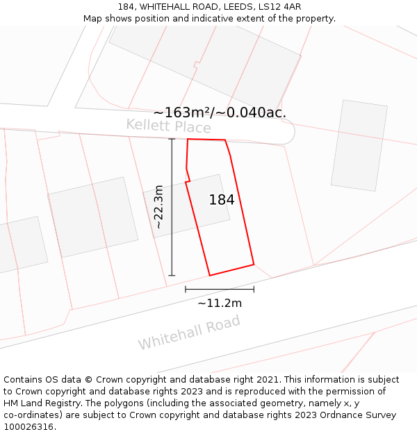184, WHITEHALL ROAD, LEEDS, LS12 4AR: Plot and title map