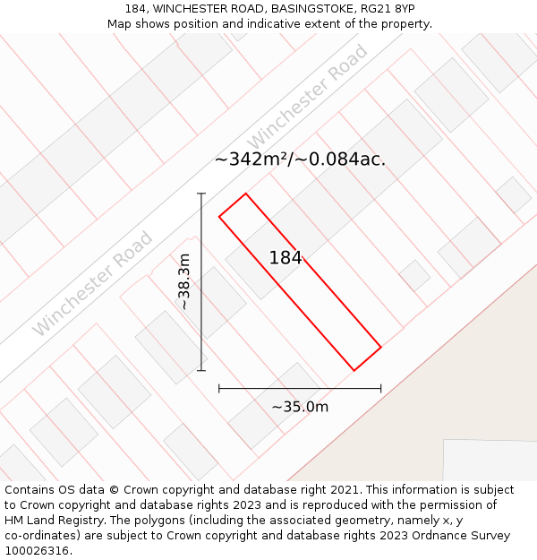 184, WINCHESTER ROAD, BASINGSTOKE, RG21 8YP: Plot and title map