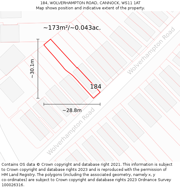 184, WOLVERHAMPTON ROAD, CANNOCK, WS11 1AT: Plot and title map