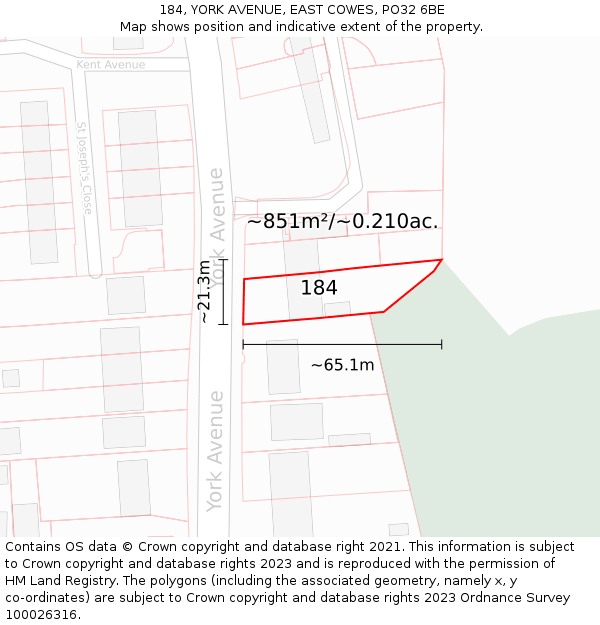 184, YORK AVENUE, EAST COWES, PO32 6BE: Plot and title map