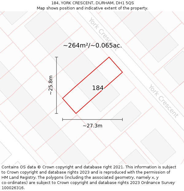 184, YORK CRESCENT, DURHAM, DH1 5QS: Plot and title map