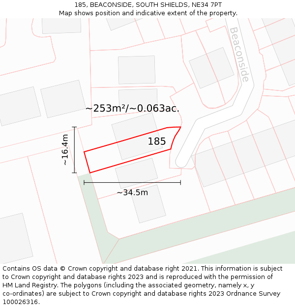 185, BEACONSIDE, SOUTH SHIELDS, NE34 7PT: Plot and title map