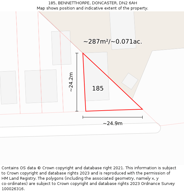 185, BENNETTHORPE, DONCASTER, DN2 6AH: Plot and title map