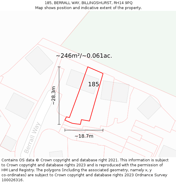 185, BERRALL WAY, BILLINGSHURST, RH14 9PQ: Plot and title map