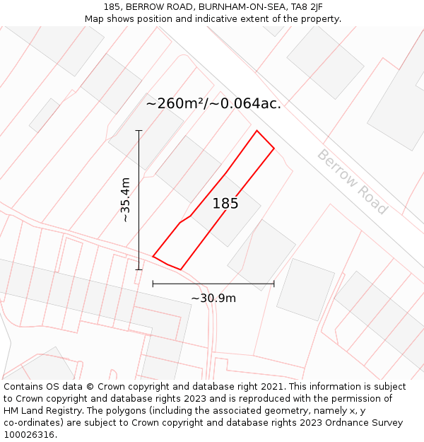 185, BERROW ROAD, BURNHAM-ON-SEA, TA8 2JF: Plot and title map