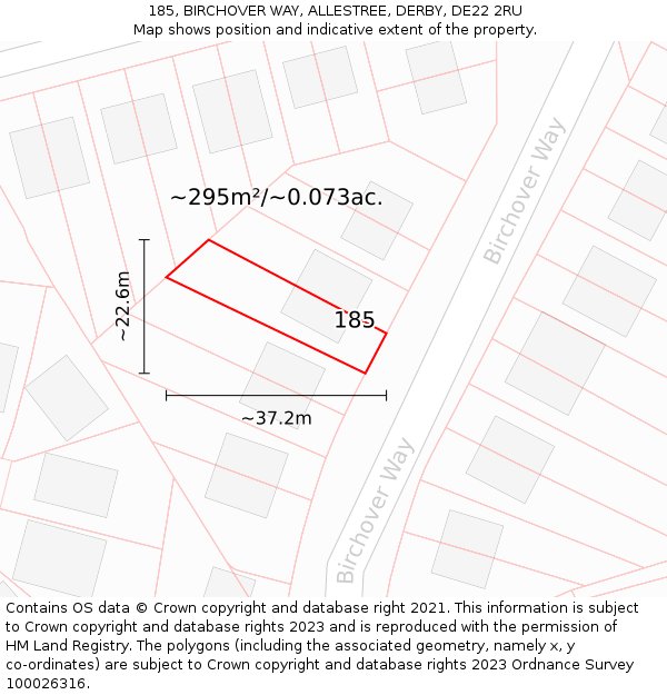 185, BIRCHOVER WAY, ALLESTREE, DERBY, DE22 2RU: Plot and title map