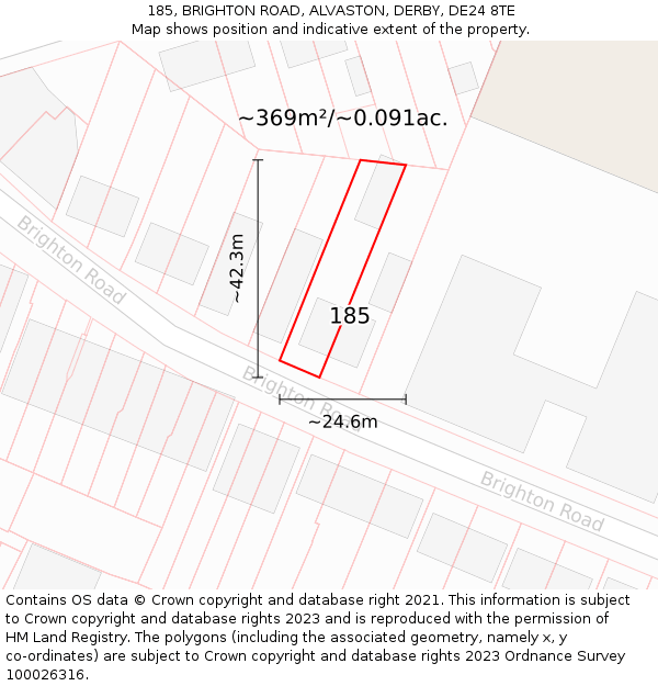 185, BRIGHTON ROAD, ALVASTON, DERBY, DE24 8TE: Plot and title map