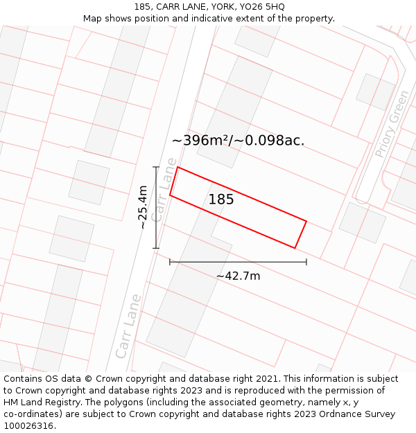 185, CARR LANE, YORK, YO26 5HQ: Plot and title map