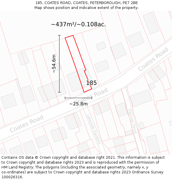 185, COATES ROAD, COATES, PETERBOROUGH, PE7 2BE: Plot and title map
