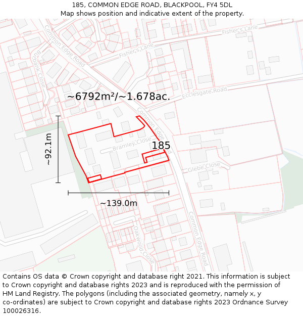 185, COMMON EDGE ROAD, BLACKPOOL, FY4 5DL: Plot and title map