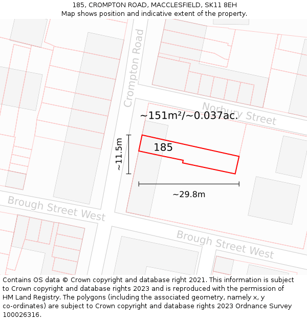 185, CROMPTON ROAD, MACCLESFIELD, SK11 8EH: Plot and title map