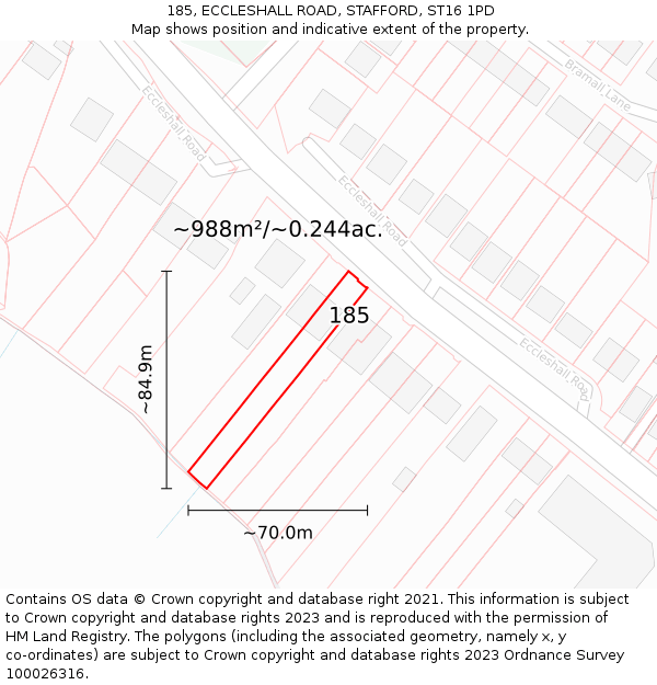 185, ECCLESHALL ROAD, STAFFORD, ST16 1PD: Plot and title map