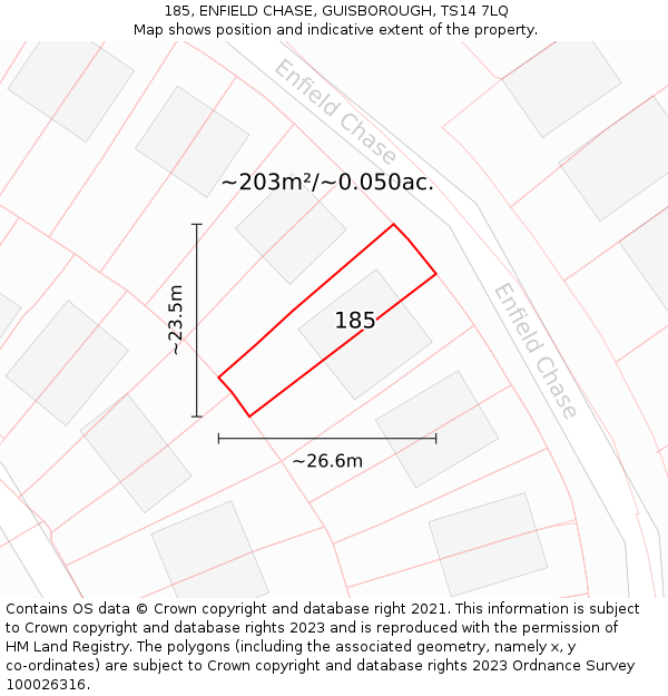 185, ENFIELD CHASE, GUISBOROUGH, TS14 7LQ: Plot and title map