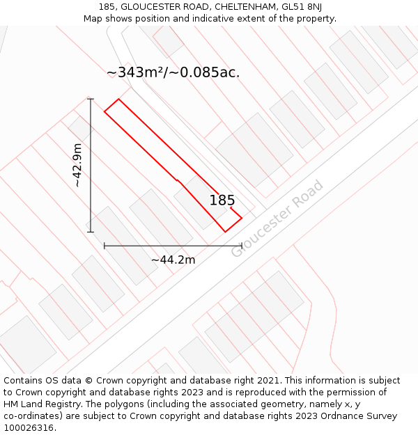 185, GLOUCESTER ROAD, CHELTENHAM, GL51 8NJ: Plot and title map