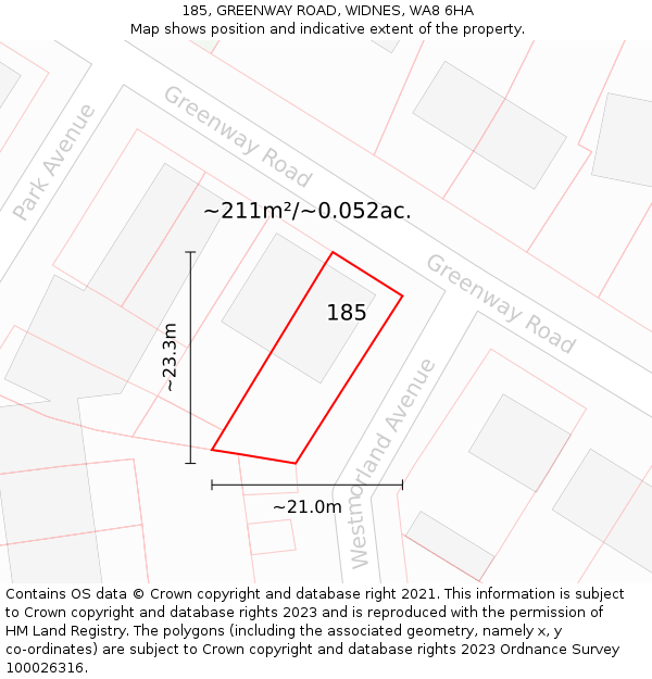185, GREENWAY ROAD, WIDNES, WA8 6HA: Plot and title map