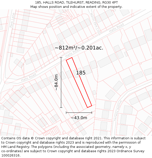 185, HALLS ROAD, TILEHURST, READING, RG30 4PT: Plot and title map
