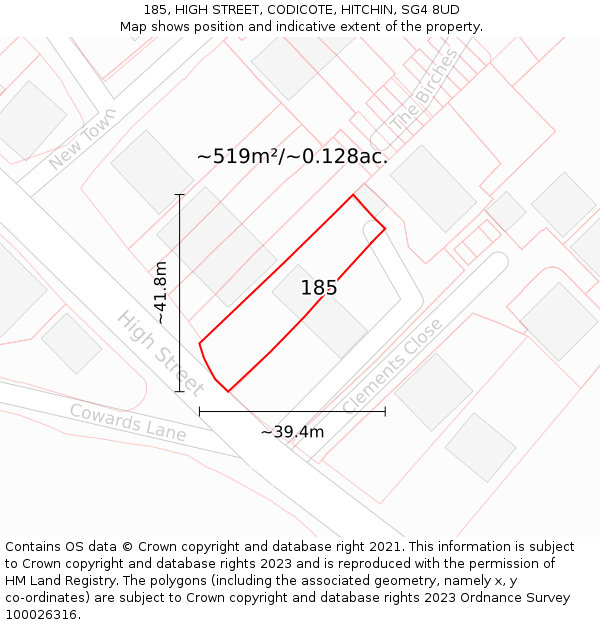 185, HIGH STREET, CODICOTE, HITCHIN, SG4 8UD: Plot and title map