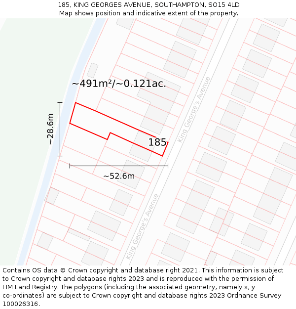 185, KING GEORGES AVENUE, SOUTHAMPTON, SO15 4LD: Plot and title map