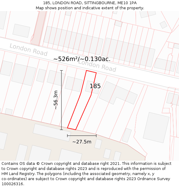 185, LONDON ROAD, SITTINGBOURNE, ME10 1PA: Plot and title map