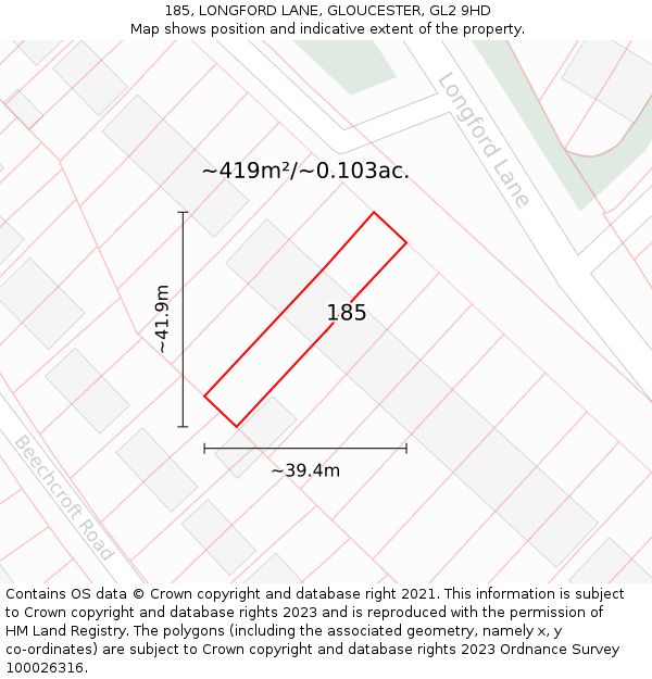 185, LONGFORD LANE, GLOUCESTER, GL2 9HD: Plot and title map