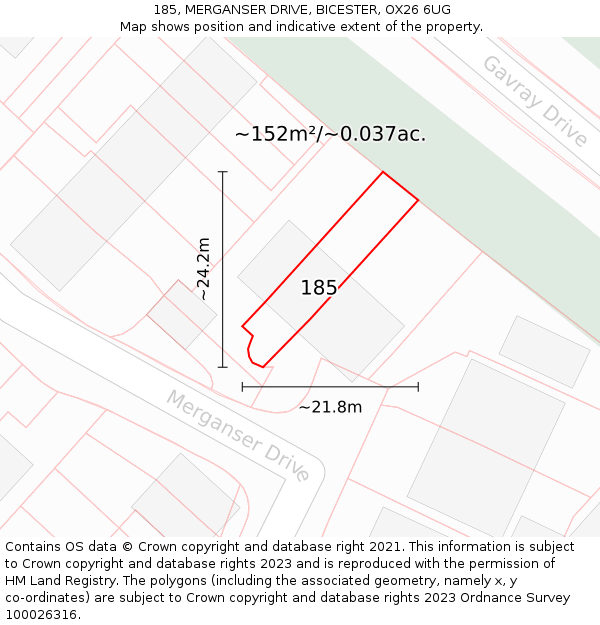 185, MERGANSER DRIVE, BICESTER, OX26 6UG: Plot and title map