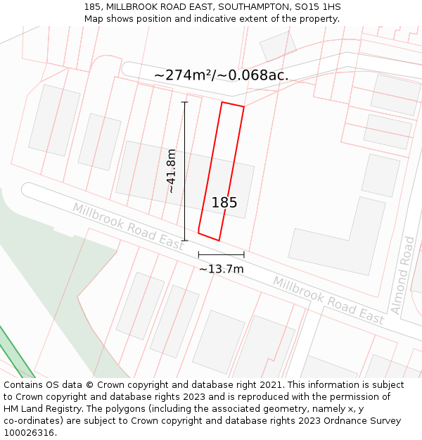 185, MILLBROOK ROAD EAST, SOUTHAMPTON, SO15 1HS: Plot and title map