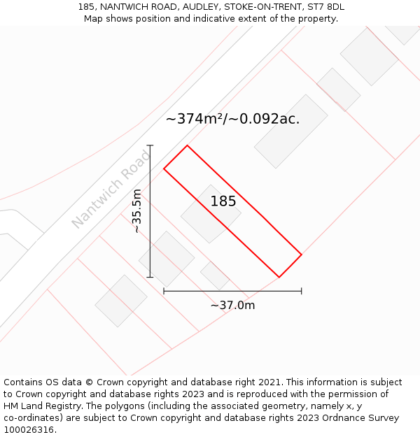 185, NANTWICH ROAD, AUDLEY, STOKE-ON-TRENT, ST7 8DL: Plot and title map