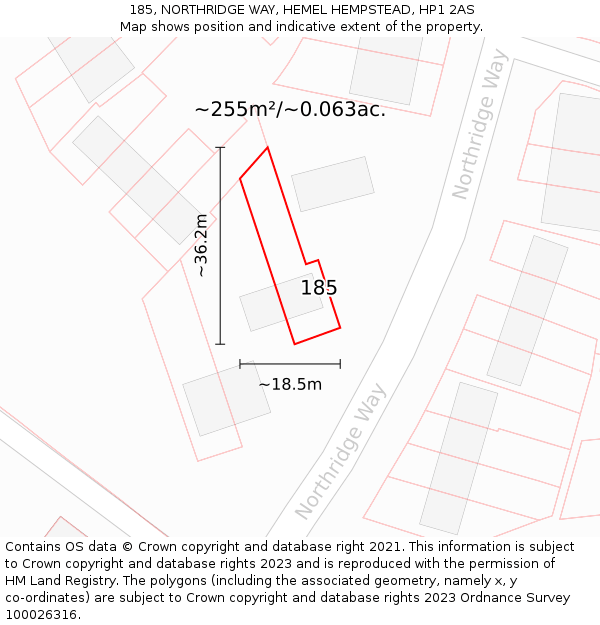 185, NORTHRIDGE WAY, HEMEL HEMPSTEAD, HP1 2AS: Plot and title map