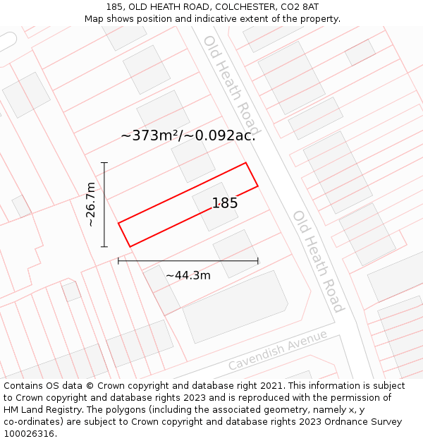 185, OLD HEATH ROAD, COLCHESTER, CO2 8AT: Plot and title map