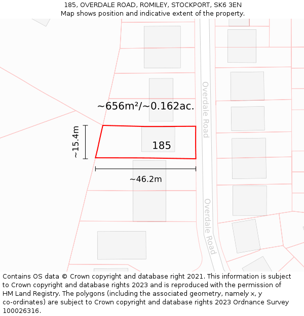 185, OVERDALE ROAD, ROMILEY, STOCKPORT, SK6 3EN: Plot and title map
