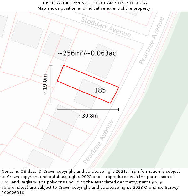 185, PEARTREE AVENUE, SOUTHAMPTON, SO19 7RA: Plot and title map
