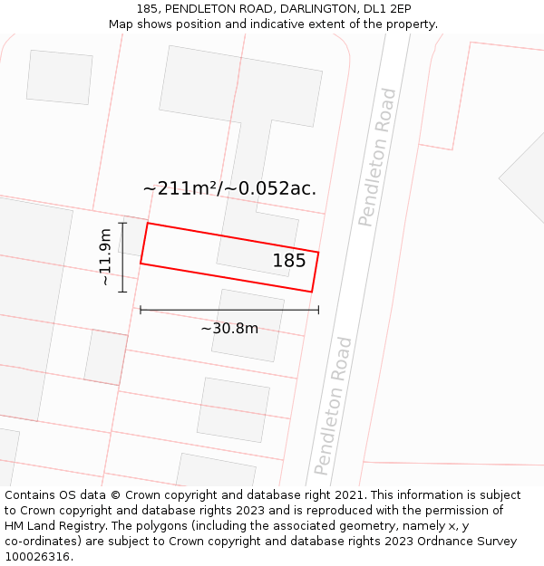 185, PENDLETON ROAD, DARLINGTON, DL1 2EP: Plot and title map