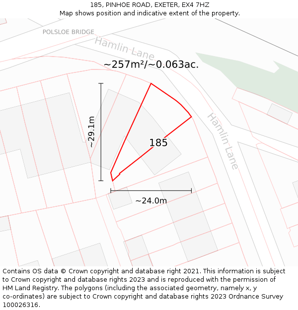 185, PINHOE ROAD, EXETER, EX4 7HZ: Plot and title map