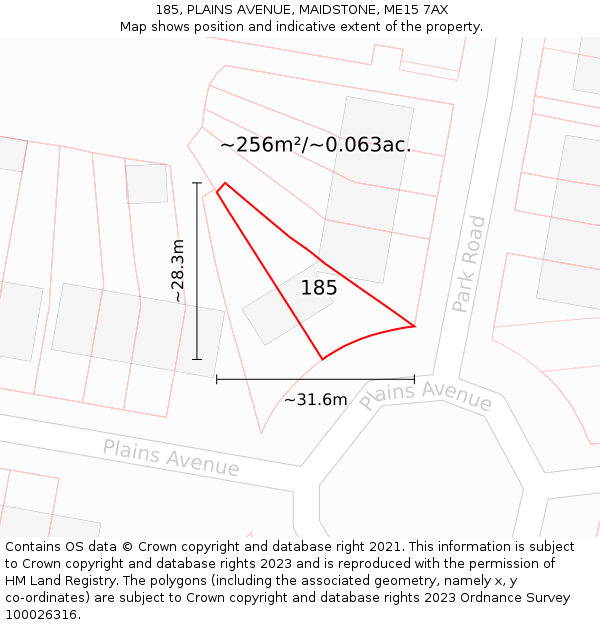 185, PLAINS AVENUE, MAIDSTONE, ME15 7AX: Plot and title map