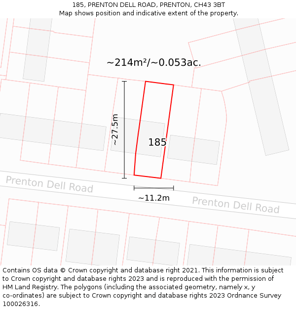 185, PRENTON DELL ROAD, PRENTON, CH43 3BT: Plot and title map