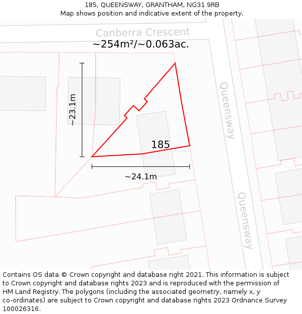 185, QUEENSWAY, GRANTHAM, NG31 9RB: Plot and title map